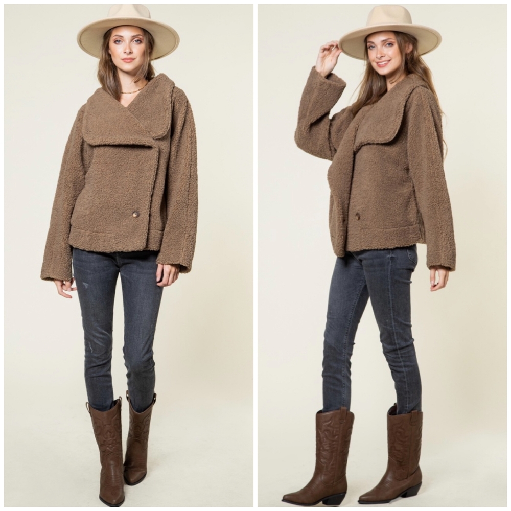 LAST 1❗️NEW IN By VERY J Cozy Chic Mocha Sherpa Oversized Teddy Coat Jacket - Picture 3 of 11